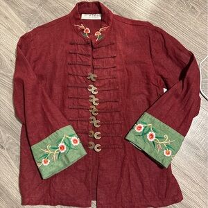 Embroidered Red Jacket with Green Accents